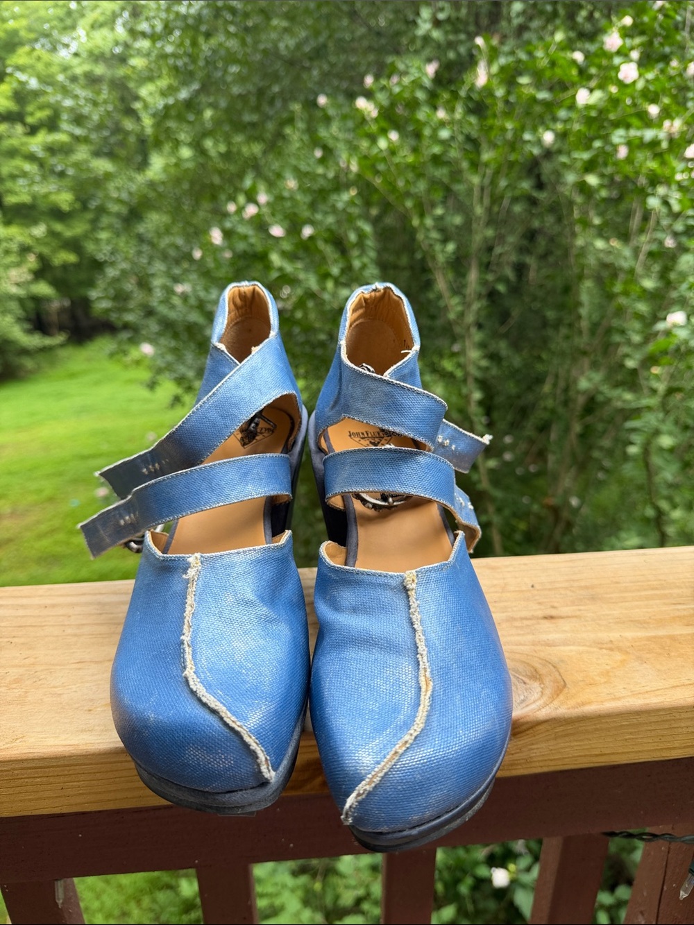 John Fluevog Light Blue Denim Platform Mary Jane Clogs - Picture 11 of 12